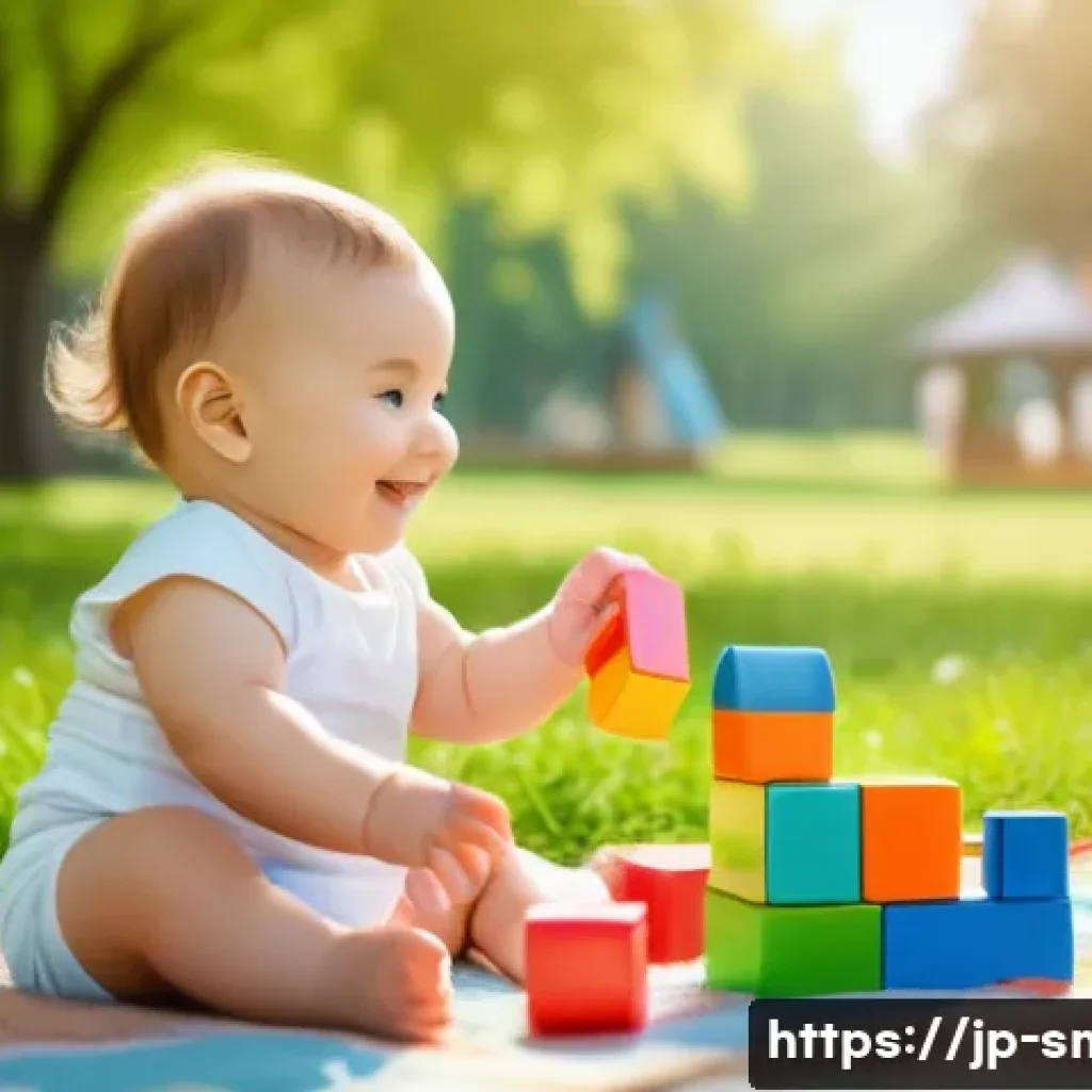 스포츠마케팅 전문가로서의 경력 관리 전략 - **Prompt:** A sunlit park scene. A cute toddler wearing a diaper is playing with colorful building b...