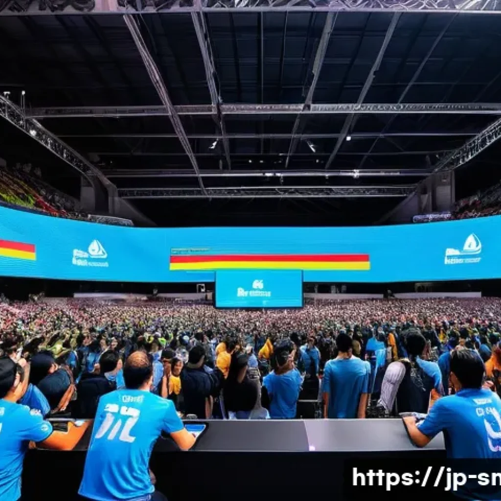 스포츠마케팅 이벤트 보고서 작성 팁 - A vibrant sports event scene inside a large indoor arena filled with diverse participants wearing ca...
