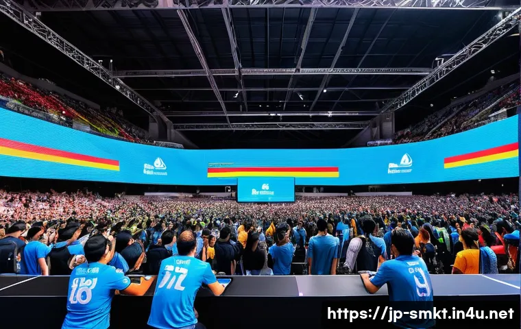 스포츠마케팅 이벤트 보고서 작성 팁 - A vibrant sports event scene inside a large indoor arena filled with diverse participants wearing ca...