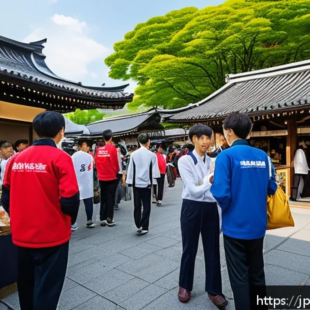스포츠마케팅 이벤트와 지역 경제 효과 분석 - A lively Japanese local sports event scene centered around a vibrant town square near a train statio...