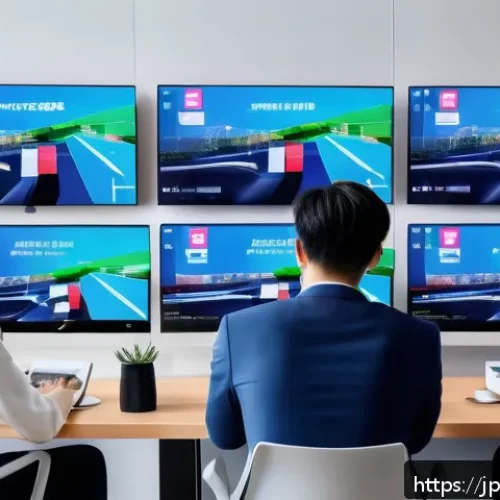 스포츠마케팅 실습 과제 성공 팁 - A modern Japanese sports marketing team analyzing real-time social media engagement data in a bright...