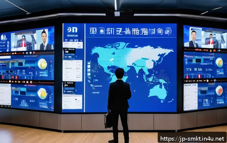 스포츠마케팅에서 중요한 KPI 설정 - A modern sports marketing control room filled with large digital screens displaying real-time social...