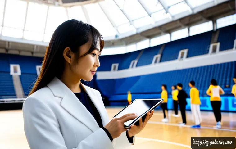 스포츠마케팅 분야에서의 성장 스토리 - Photorealistic sports marketing career growth scene, confident Japanese female marketing professiona...
