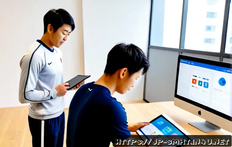 스포츠마케팅 스타트업 창업 사례 - Photorealistic sports marketing startup founders collaborating in a modern Tokyo-style coworking stu...